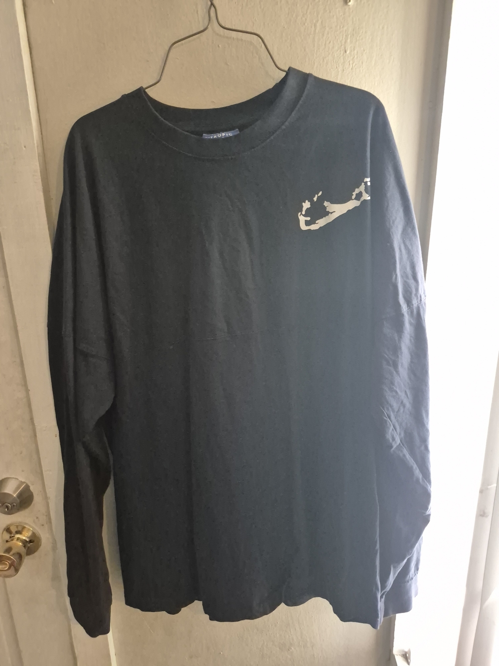 Men's Long-Sleeve Crewneck Shirt - Navy with White Graphic